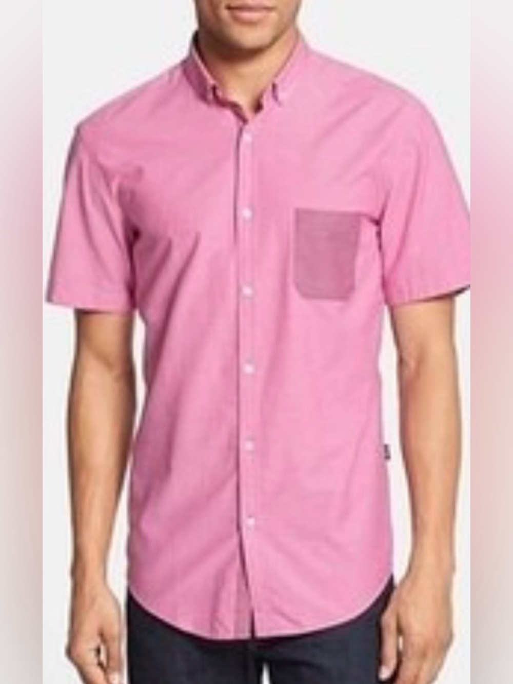 Hugo Boss Slim Fit Button Up Shirt Mens Large Pink Short Sleeve Casual